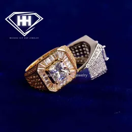 GRA Diamond Jewelry Hiphop Vintage Design 925 Sterling Silver Big Square Cut Diamond Moissanite Rings for Men