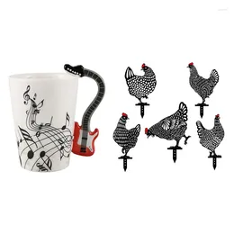 Mugs 1X Music Style Guitar Ceramic Mug Coffee Tea Milk Stave Cups & 5Pcs Chicken Acrylic Garden Statue Decor Chicken-ABUX