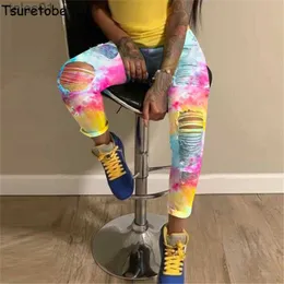 Женские джинсы Tsuretobe Джинсы Tie Dye Джинсы с талией Модная одежда Большие размеры Джинсовые брюки-карандаш Брюки 240304