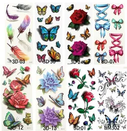 8 stylów Tymczasowe tatuaże dla mężczyzny Woman Wodoodporne naklejki Metalowe makijaż 3D Bowknot Flower Tattoos Flash Body Art4177940