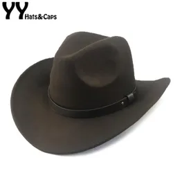 Yy retro cowboy cap men jesienne zimowe czapki czapki kobiety zachodnie cowgirls jazz caps cepping brzeg chapeau homme cb20071247k