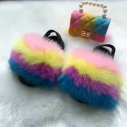 Slippers Fur Slides For Kids Furry Children Real Fur Slippers Strap Fluffy Raccoon Flip Flops Baby Sandals Girls Cute Funny Shoes Toddler 231024