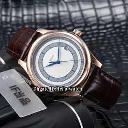 Luxuriöse neue klassische Calatrava 5296 5296R-001, weißes blaues Zifferblatt, japanische Miyota 8215 Automatik-Herrenuhr, Roségoldgehäuse, Lederarmband, 1977