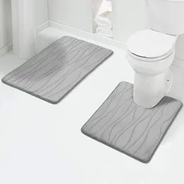 Olanly 2 pçs conjunto de tapete de banheiro antiderrapante absorvente almofada de chuveiro macio memória espuma toalete em forma de u tapete retângulo tapete de banho 240226