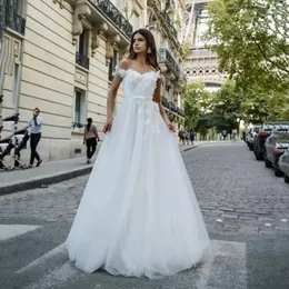 Party Dresses ANGELSBRIDEP White A-line Prom Sweetheart Hammer Peals Tulle Beading Gown Off The Shoulder Sleeves With 3D Flowers