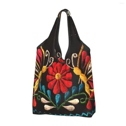 Shopping Bags Kawaii Print Mexican Butterflies And Flower Pattern Tote Bag Portable Shopper Shoulder Otomi Embroidery Art Handbag
