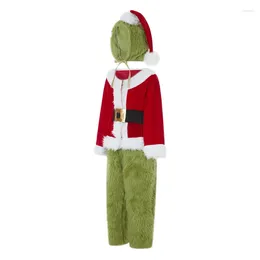 Fatos masculinos Adulto Traje de Natal Mulheres Homens Monstro Verde Outfit 5 Pcs Deluxe Tops Calças Chapéu Luvas Sapatos Capa Família Ternos Combinando