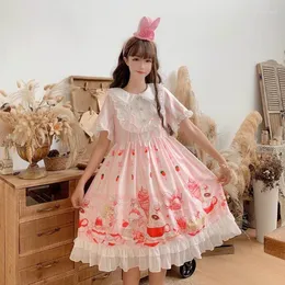 Sukienki imprezowe japońska słodka sukienka Lolita vintage koronkowa bandaż Bowknot High talia urocza druk wiktoriańska kawaii dziewczyna gotycka op
