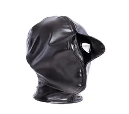 Sweet Magic Double Layer Leather Lace Up Adjustable Hood Mask Zipper Closed Blackout Mask Blindfold Head Harness Mask6794498