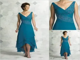 Elegant Mother Of The Bride Dresses V Neck Pleated Beading Chiffon Tea Length High Low Turquoise Women Party Dress Prom Dresses6624609