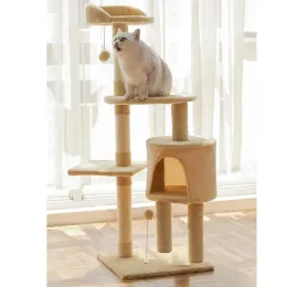 Arranhadores para gatos, casa na árvore, condomínio acolchoado, arranhador para gatinhos, plataforma de torre de 4 camadas para gatos grandes, móveis de cesta aconchegante para pular