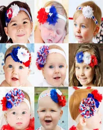 Baby Girls US Independence Day Beadbands Rhinestone Chiffon Flower Hair Band Barkle Barkle Stripe Stripe Headwear3897889