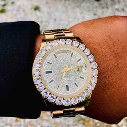Novo relógio completo varre suavemente movimento automático mecânico diamantes rosto grandes pedras moldura luxo masculino relógios256r
