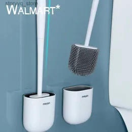 Cleaning Brushes Wall-Mounted Punch-Free No Trace Toilet Brush Set Toilet Cleaning Tool Silicone Long-Handled Soft Bristle Toilet Cleaning BrushL240304