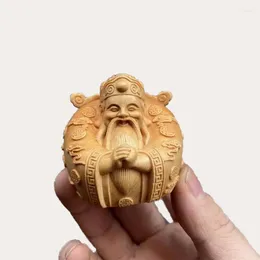 Decorative Figurines Wooden God Of Wealth Small Ornaments Characters Hand-carved Cute Home Mini Art Statue Lucky Gift