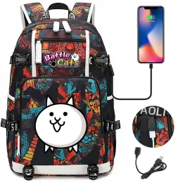 Ryggsäckspel The Battle Cats School ryggsäck kvinnor män bärbar dator resväska stor vattentät multifunktion USB laddning av ryggsäck mochila