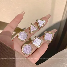 Dangle Earrings KADRUFI French Style Purple Rhinestone Round Square Triangle Stud For Women Simple Korean Fashion Earring Jewelry Gift