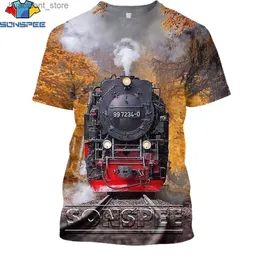 Homens camisetas Sonspee Transporter Trem Retro Camisa 3D Impressão Mens Mulheres Verão Engraçado Punk Mens Harajuku Oversized T-shirt Crianças Top L240304