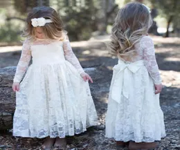 2019 White A Line Designer Lace Flower Girl Dresses Jewel Neck Princess Long Sleeves Kids Girls Solial Evening Party Dresses533227