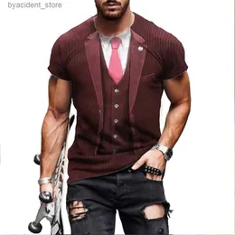 Men's T-Shirts Mens Tuxedo and Bow Tie 3D Printed T-shirt Funny Short-sleeved Shirt with Fake Suit Print Fashionable Street Clothes in 2023 L240304