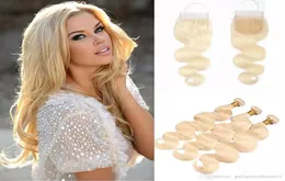 Brazylijska prosta fala ciała ludzkie włosy Weves 3 wiązki 613 Blond Ludzkie Włosy Zamknięcia z zamknięciami Fronts Honey Platinum Virgi3808218