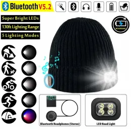 Headphone/Headset Winter Bluetooth Headphones Unisex LED Hat Warm Beanie Cap Wireless Stereo Music Headset with Mic Support Dimming for Xiaomi