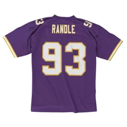 스티치 풋볼 저지 93 John Randle 1998 퍼플 메쉬 레트로 럭비 유니폼 남성 여자 청소년 s-6xl