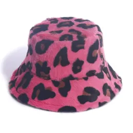 2020 New Korean Winter Vintage Leopard Plush Bucket Hat Women Warm Faux Fur Bucket Cap Japanese Sweet Pute Fisherman Hat296a