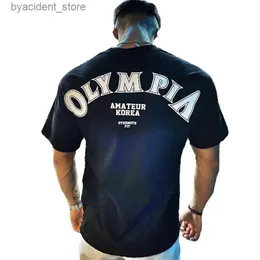 Men's T-Shirts OLYMPIA Cotton Gym Shirt Sport T Shirt Men Short Sleeve Running Shirt Men Workout Training Tees Fitness Loose large size M-XXXL L240304