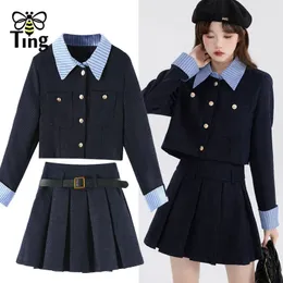 Tingfly Winter Autumn Street Street Fashion Short Style Tweed Jacket A Coat A Line Mini Short Skirt Dress Sets 2 Outfits 240223