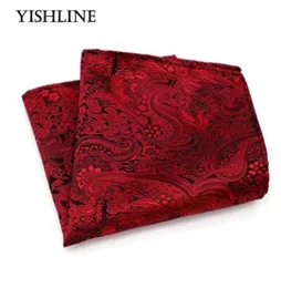 F174 Classic Men039S Silk Handkufe Vintage Hanky ​​Woven Red Floral Pocket Square 2525cm Wedding Party Chest Handduk Accessori7386938