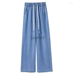 女性のジーンズジーンズのファッションスラッシャルブルーウエストソフトな彼氏デニムレッグ240304