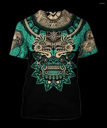 Mens camisetas Tendência de verão Harajuku Mexican Aztec Quetzon Casual T-shirt Street Fashion Clássico Retro O-pescoço Solto Sênior 3D Impresso