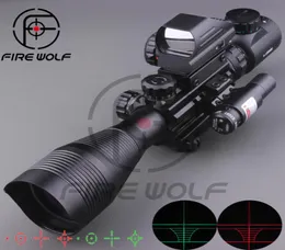 2017 novo escopo de rifle tático 412x50eg com mira holográfica de 4 retículos, combinação de laser vermelho, mira de airsoft, caça 4843545