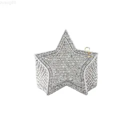 Hiphop Rapper Jewelry 14k White Gold Iced Out Star Shaped Certified Natural Diamond Cluster Ring for Men