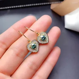 Dangle Earrings Golden Color Heart Style Shiny Green Moisanite Dangling 925 Sterling Silver Jewelry Set Sparkling