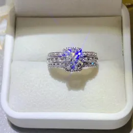 Pierścienie klastra 925 Sterling Silver Women luksus 2ct moissanite diamond d Color Cround Cut Obietnic żona prezent urodzinowy Fine Biżuter