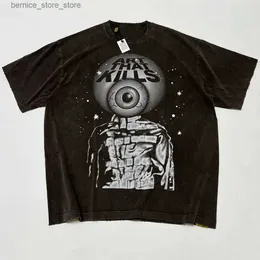 メンズTシャツメンズTシャツ最高品質GD ATKロッドティーフェードブラックTシャツ男性女性洗浄ビンテージ特大Tシャツ男性Q240304