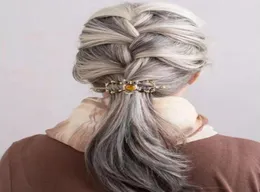 Silver grey human hair ponytail hairpiece wraps around Dye natural hightlight salt and pepper gray hair ponytail french brai4485334