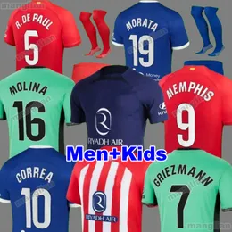 23 24 24 Koszulki piłkarskie Morata Griezmann 2023 2024 M.Llorerente Correa Koke Atletico Madrids Camisetas de Futbol Lemar Carrasco Men Kit Kit Football Shirt