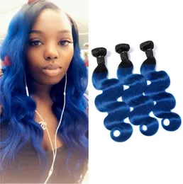 インディアンバージンヘア3バンドルボディウェーブ1bblue Human Hair Extensions Three Pieces 1B Blue1150141