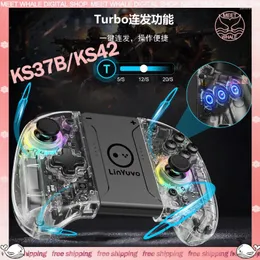 Game Controllers LinYuvo KS42 KS37B Portable Bluetooth Wireless Controller Metal Joystick Transparent JoyPad For Switch Console Boy Gifts