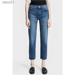 Kvinnors jeans lyxiga mamma jeans märke mode blå midja gata bred ben jean kvinnlig byxa rak denim byxor raka ben jeans 9 minuter stegade ben 240304