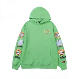 felpa con cappuccio da uomo moda sport casual stampa di lettere verde graffiti donna strada marca cotone giacca allentata maglione da uomo hip hop sticke