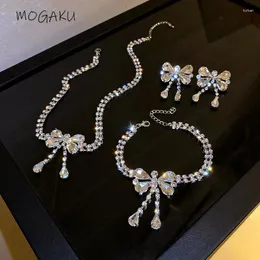 Necklace Earrings Set MOGAKU Bowknot Design Crystal Necklaces Elegant Women's Jewelry Trendy Choker Chains Fashion Accessories