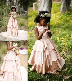 2019 Blush Pink Tiered Flower Girls Dresses Ulcyfleess Length Girl Girl Dress Bress Kids Italal Wear Jewel6680303