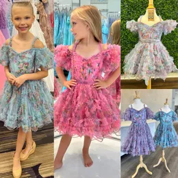 Festzugskleid für Mädchen mit Blumendruck, 2024, gerüschte Ballonärmel, Cocktailkleid für kleine Kinder, formelles Partykleid, Kleinkind, Teenager, Preteen, kleine junge Junioren, Fräulein Pink