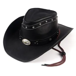 Wysokiej jakości klasyki kryształowe retro skórzane cappello kowbojowy kapelusz mężczyźni sunhat homme chapeau zachodnia czapka vintage 220813gx319o