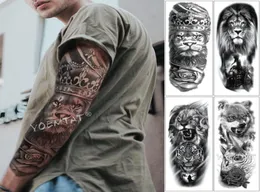 Large Arm Sleeve Tattoo Lion Crown King Rose Waterproof Temporary Tatoo Sticker Wild Wolf Tiger Men Full Skull Totem Tatto T1907114219276