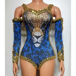 Stage Wear Sexy Bodysuit Nightclub Dj Bar Female Singer Print Sequins Dance Team Party Dress Women Gogo Dancers Costumes DN17001